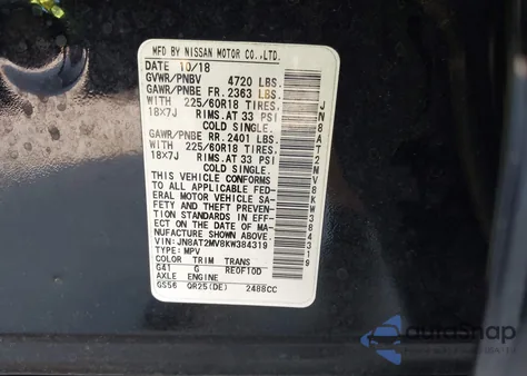 2019 Nissan Rogue Sv z USA, uszkodzony, nr VIN JN8AT2MV8KW384319